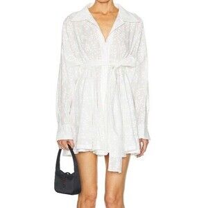 Norma Kamali Small Super Oversized Boyfriend Babydoll Mini Shirtdress White NEW